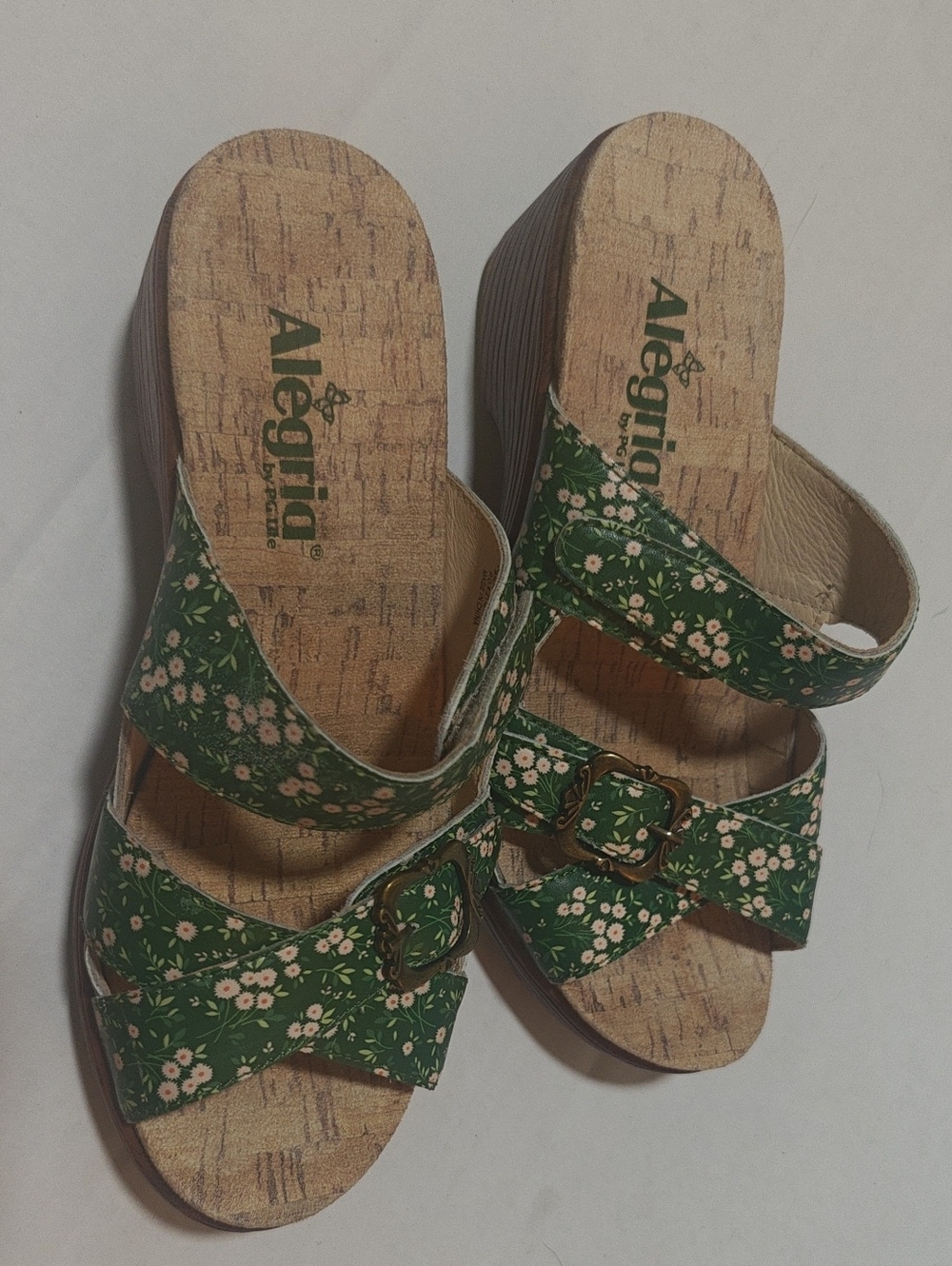 Alegria Sierria Green Floral Cork Wedge Sandals